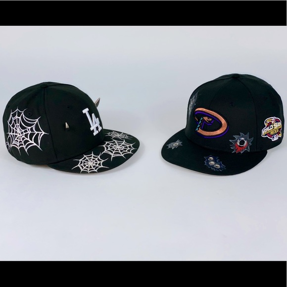 LA Dodgers Fitted Hat w/hand painted Spider Webs & added hardware rivets - Picture 13 of 15